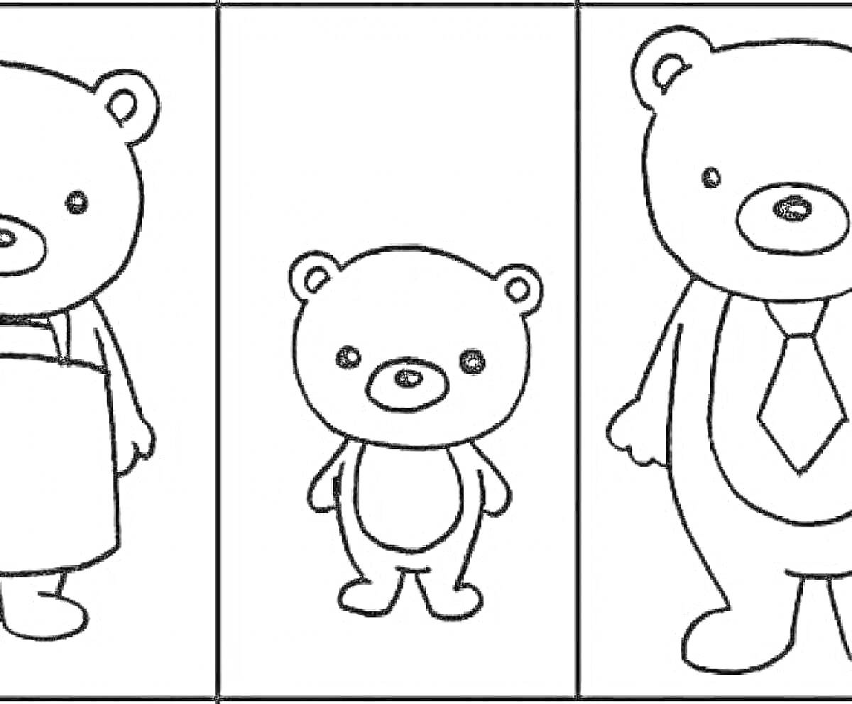 На раскраске изображено: Для детей, Три медведя, Семейство медведей, Фартук, Галстук