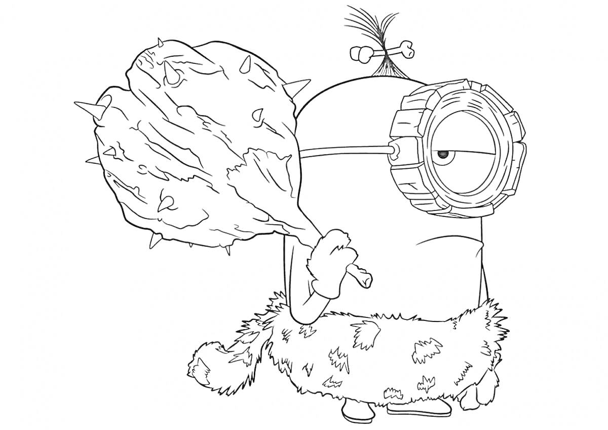 Раскраска Миньон с дубинкой в шкура и один глаз
