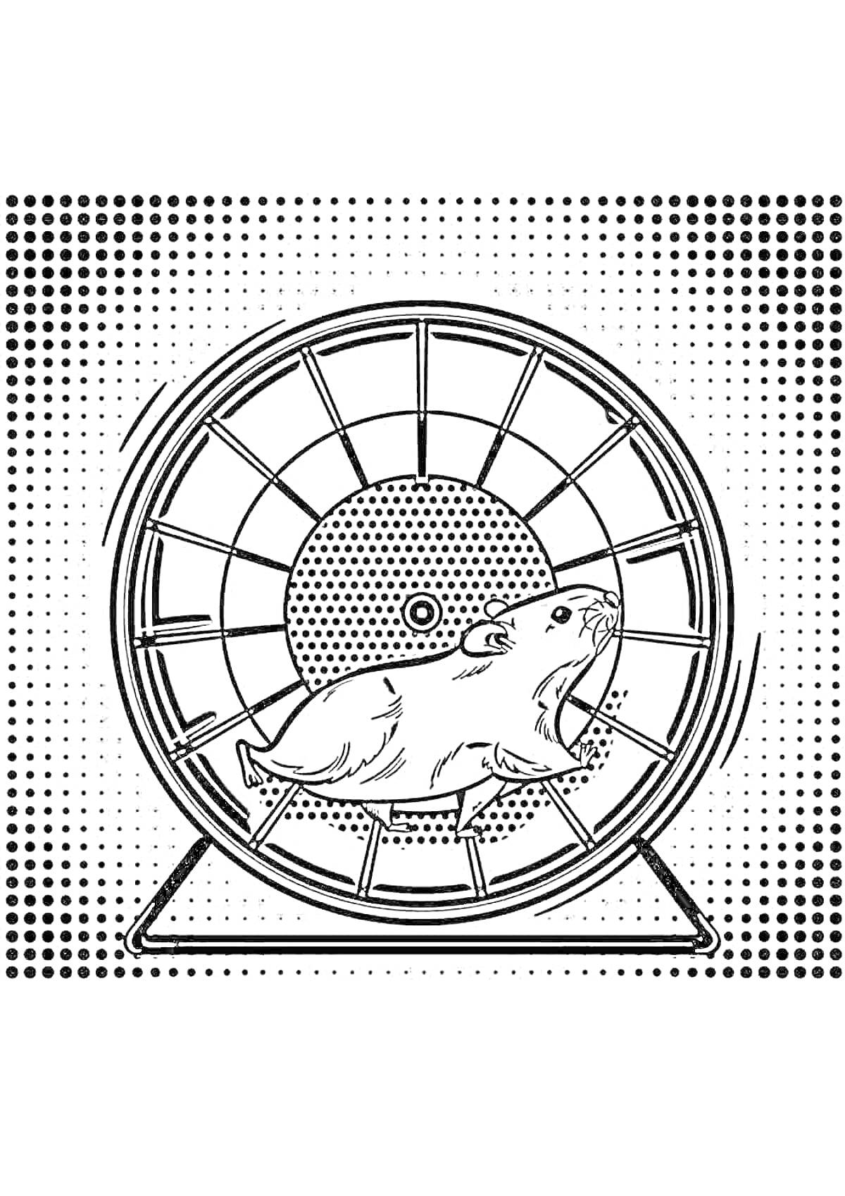 Раскраска Хомяк в колесе для бега внутри клетки