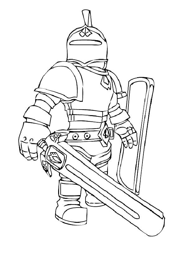 Раскраска Роблокс рыцарь с мечом и щитом