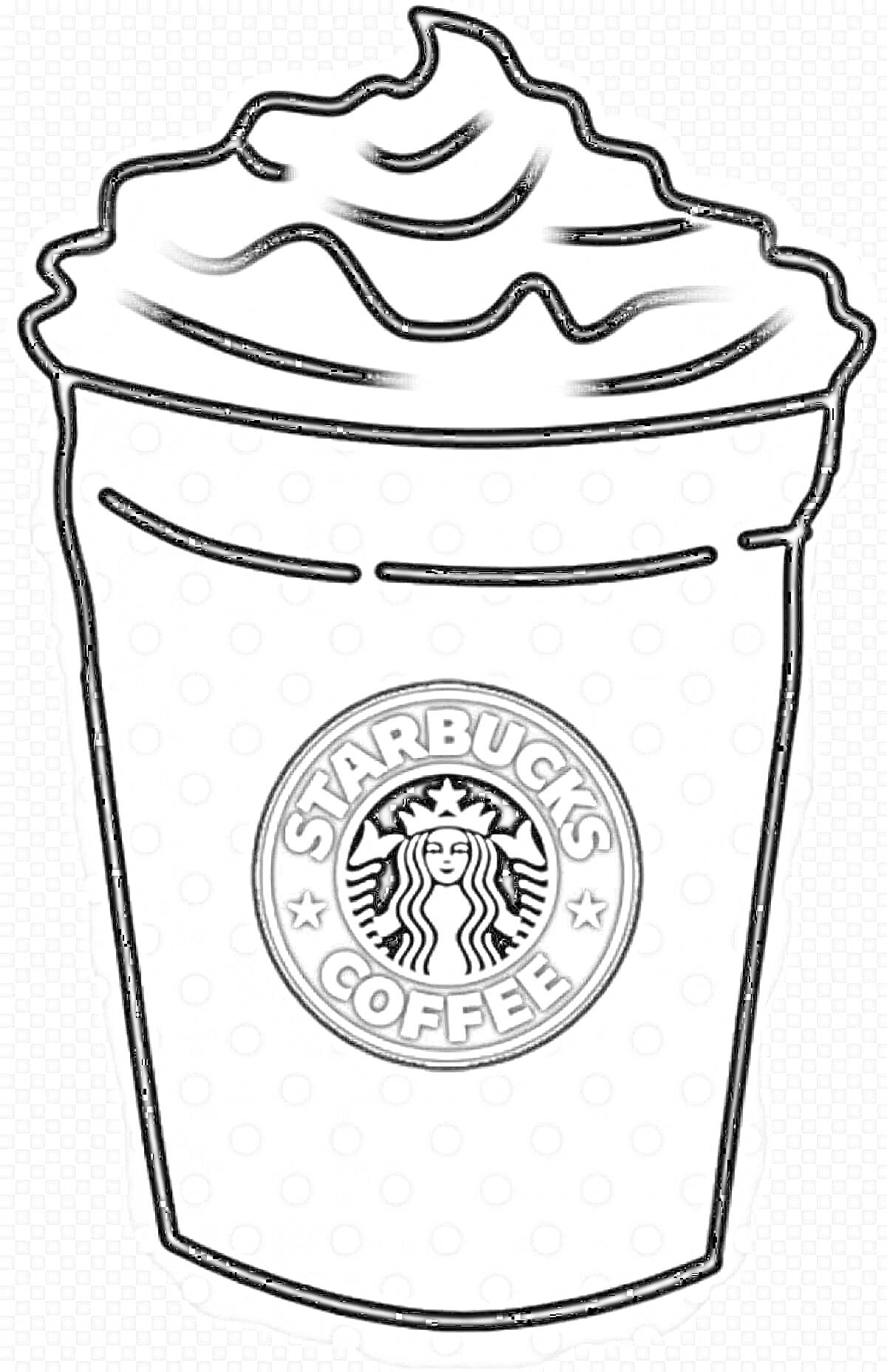 Раскраска Стакан с кофе Starbucks с точечным рисунком и взбитыми сливками