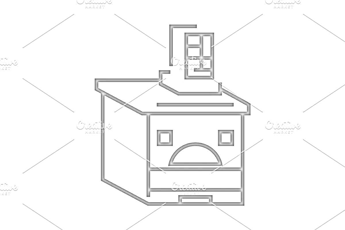 Раскраска Печь с трубой, квадратными окнами и прямоугольным основанием