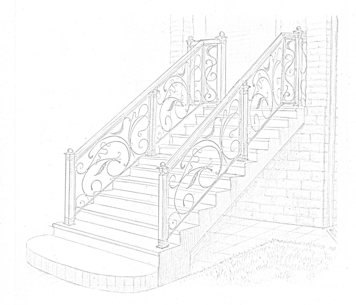 На раскраске изображено: Крыльцо, Лестница, Ступени, Перила, Ковка, Архитектура, Дом, Вход