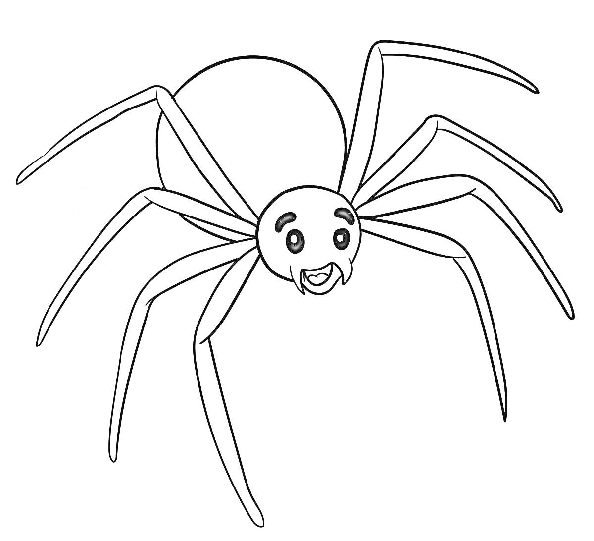Весёлый паук с широкой улыбкой и восемью ногами