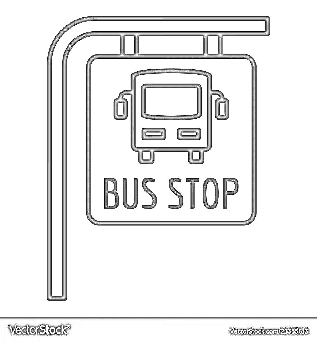 На раскраске изображено: Автобусная остановка, Знак, Остановка, Автобус, Транспорт, Вывеска