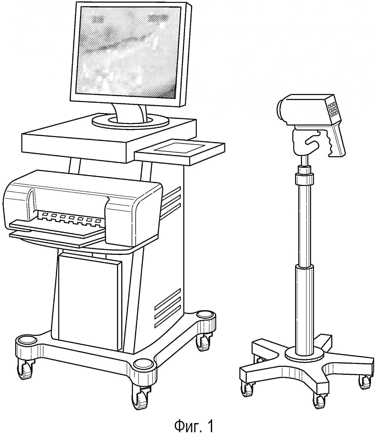 УЗИ-аппарат с монитором и датчиком на стойке