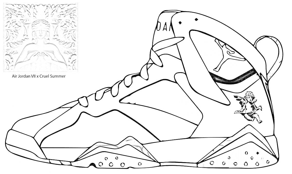 Раскраска Air Jordan VII с иллюстрацией мини-логотипа и элементом Jumpman