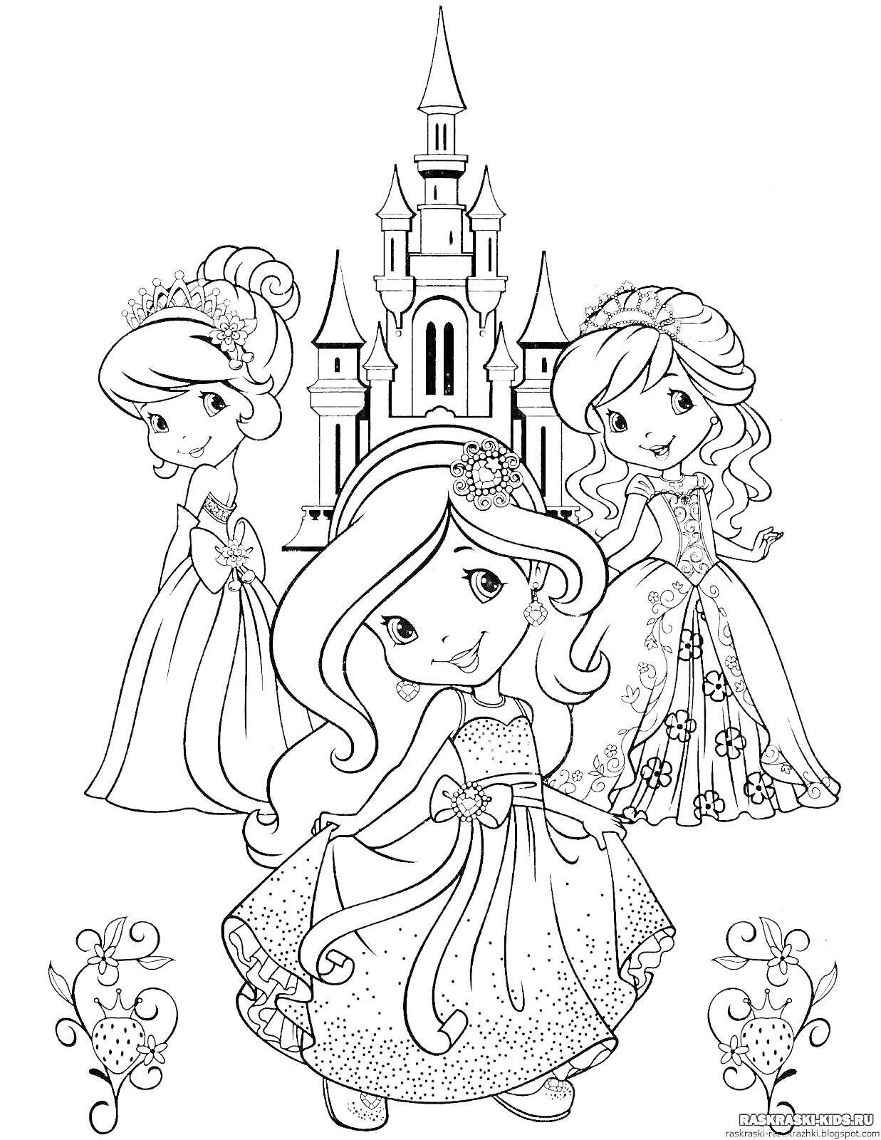 На раскраске изображено: Замок, Цветы