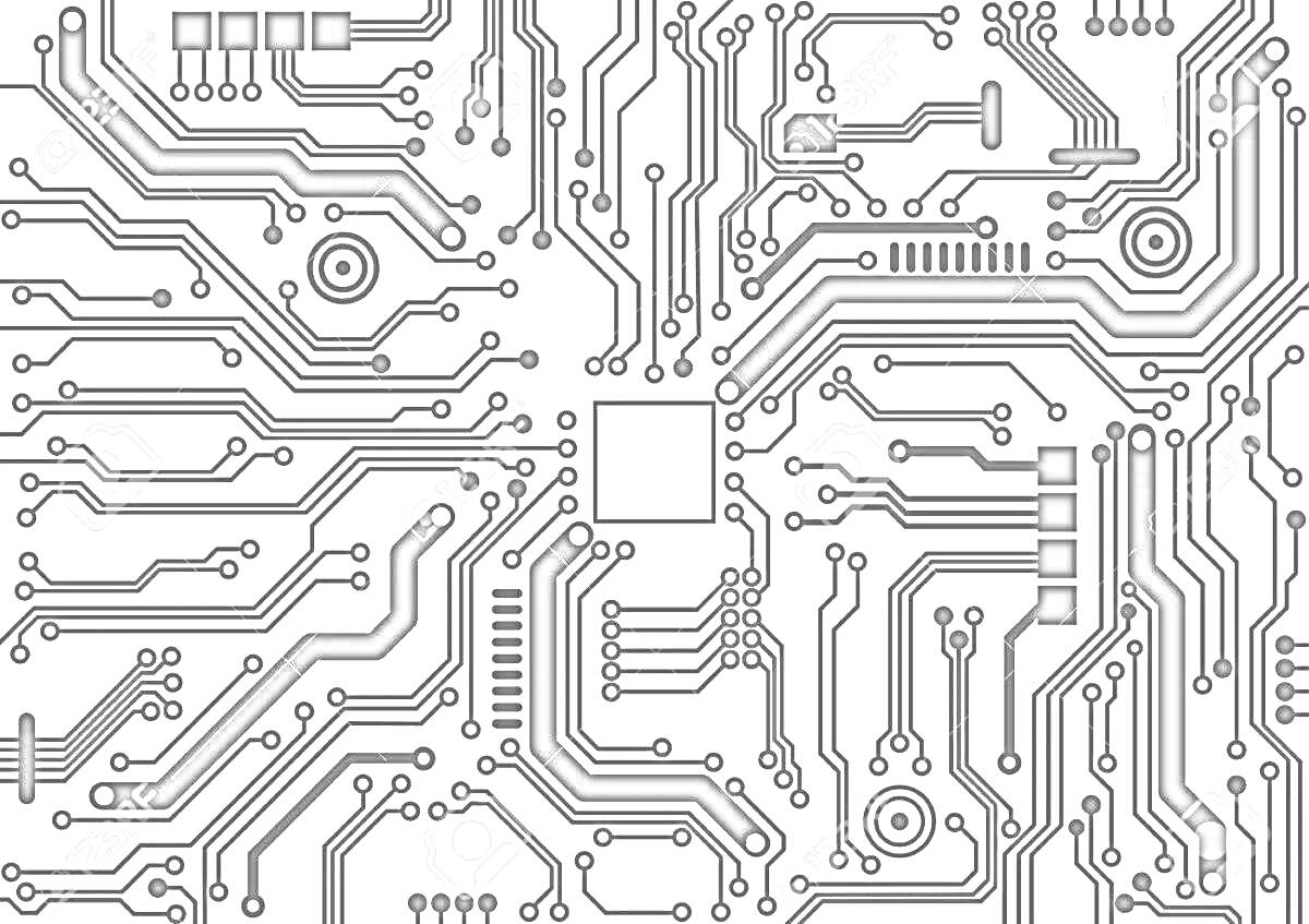 Раскраска Печатная плата с электрическими дорожками и контактами