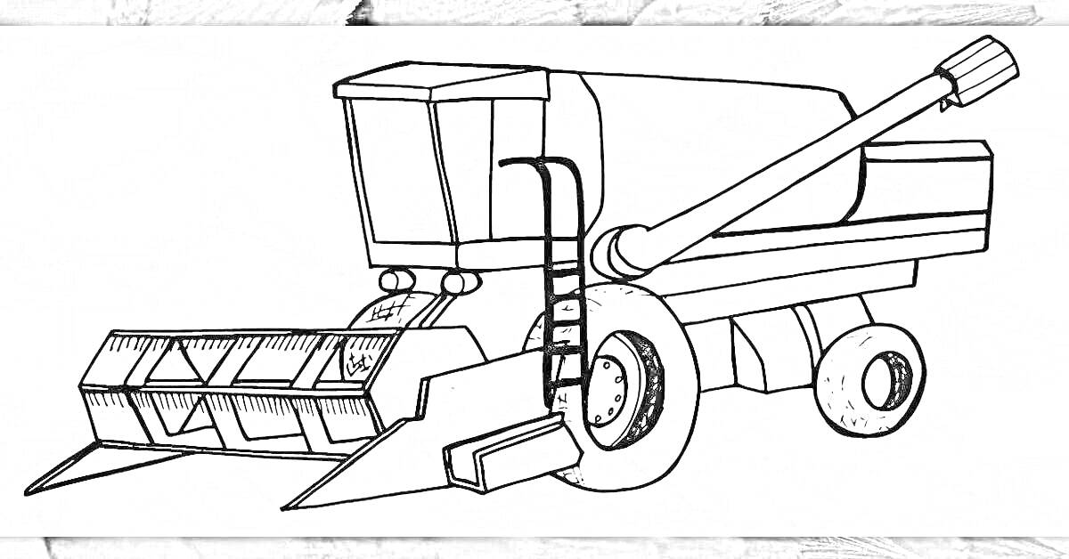 Раскраска Комбайн с жаткой, лестницей и трубой