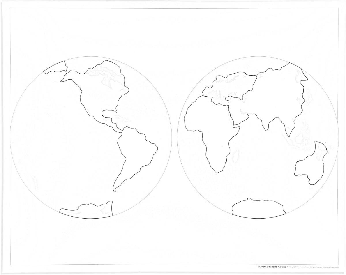 На раскраске изображено: Контурная карта, Материки, Океаны, Африка, Евразия, Южная Америка, Северная Америка, Австралия, Антарктида, Карта мира
