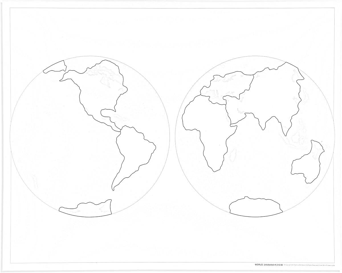 Контурная карта мира с материками Африка, Евразия, Южная Америка, Северная Америка, Австралия и Антарктида