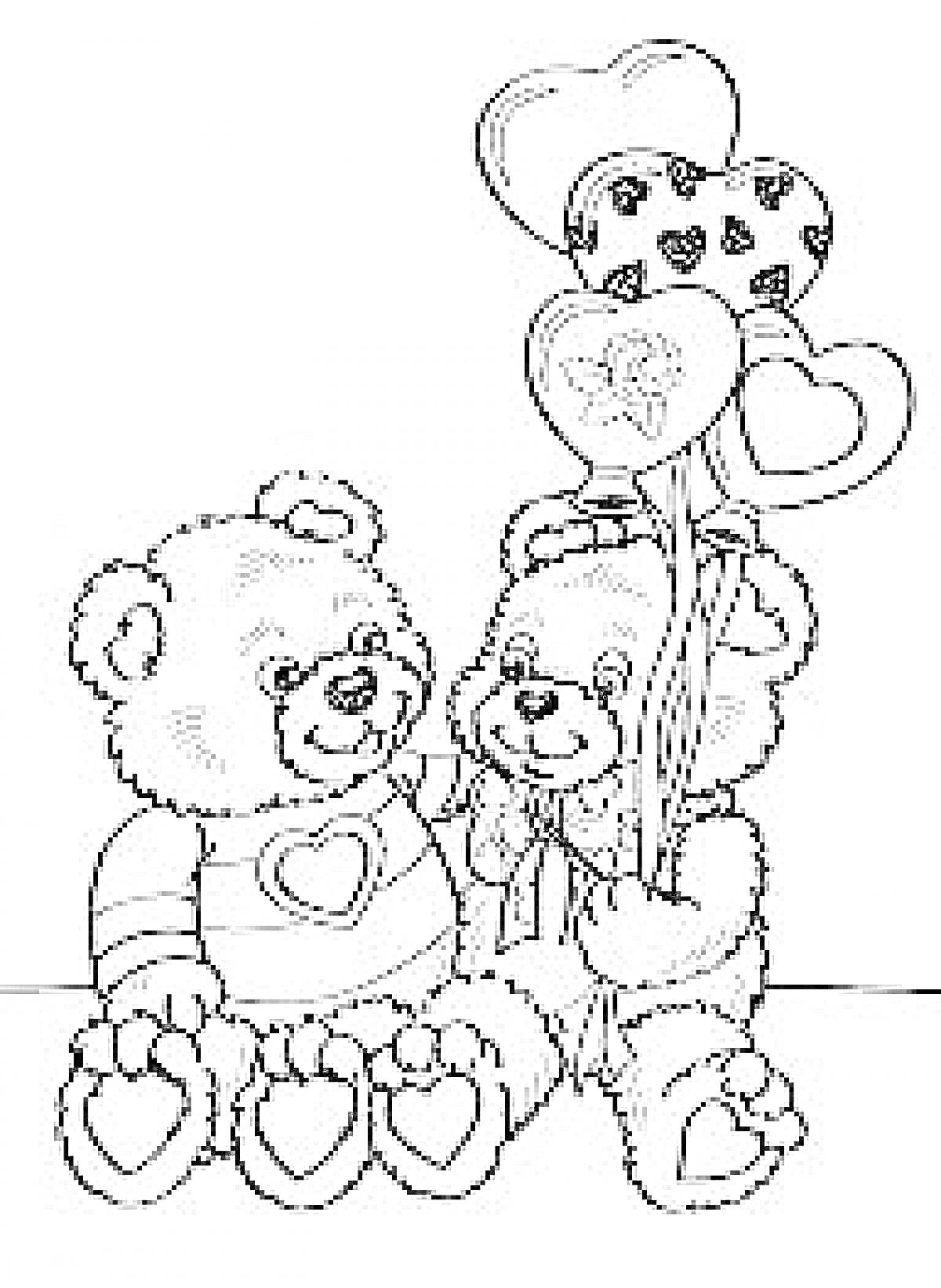 Раскраска Два мишки с воздушными шарами в форме сердец