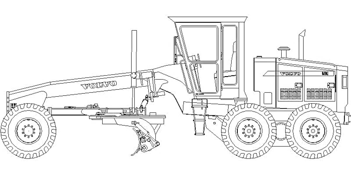 Раскраска Грейдер с кабиной, колесами и отвалом