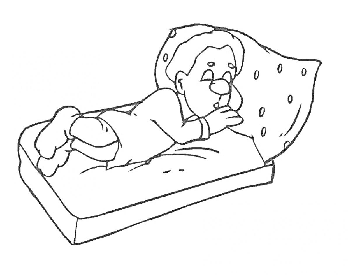 Раскраска Человек, который спит в кровати, положив голову на подушку