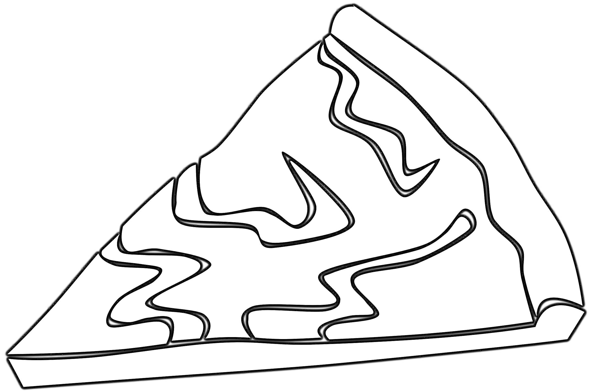 Раскраска Кусок пиццы с волнистыми узорами на поверхности