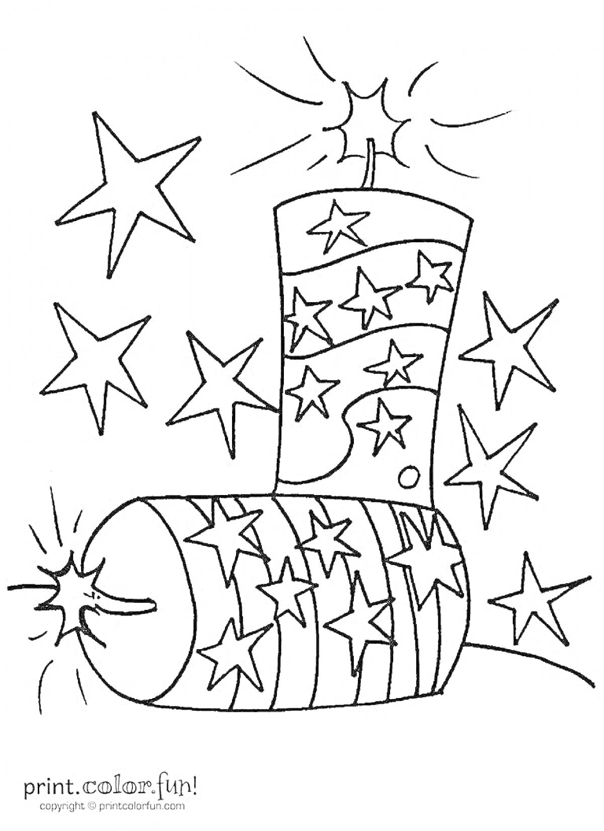 На раскраске изображено: Хлопушка, Звезды, Взрыв, Для детей