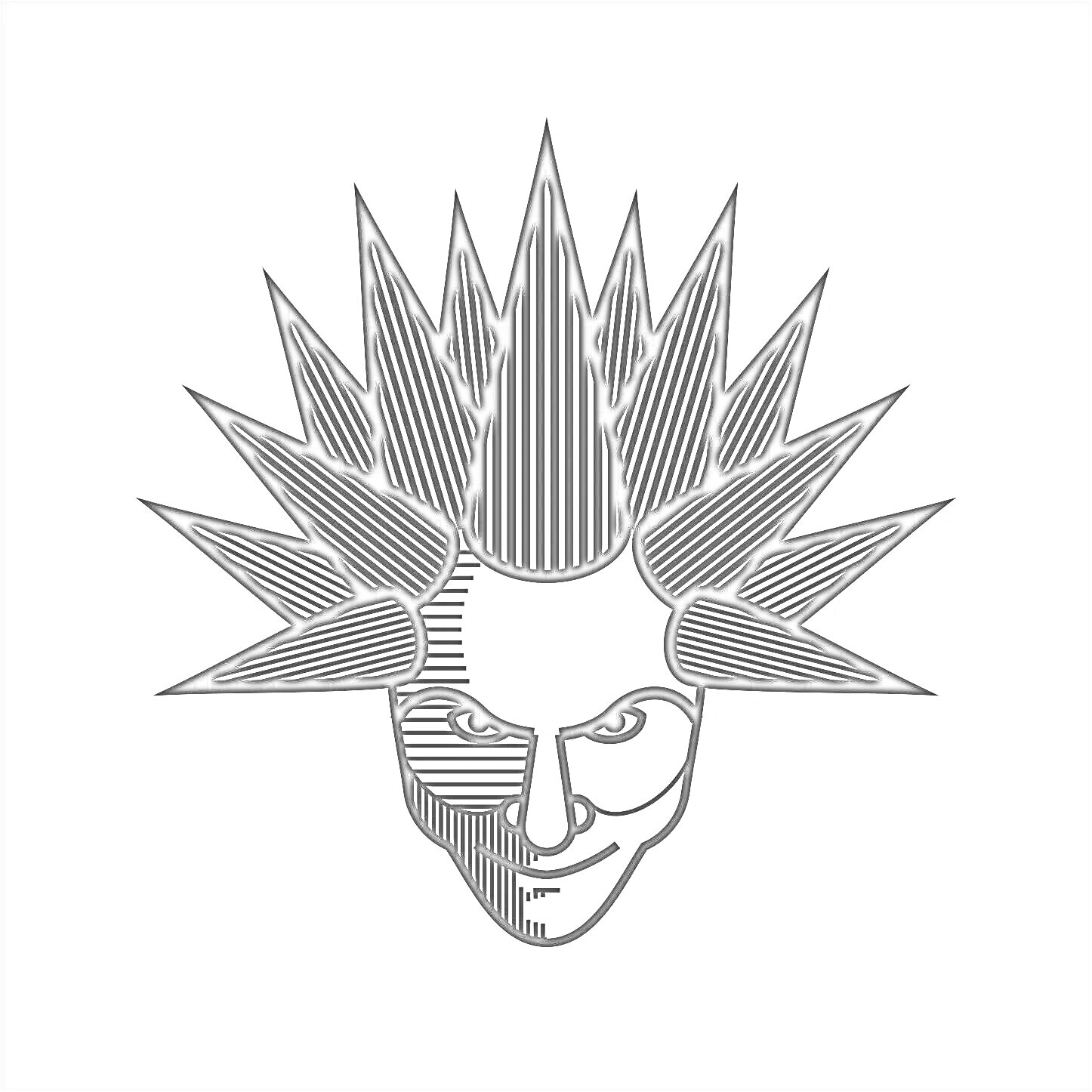 Раскраска Линейная иллюстрация лица с прической в виде шипов и асимметричными тенями