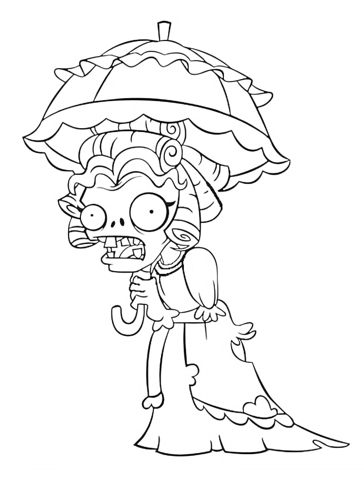 Раскраска Зомби с зонтом и в платье