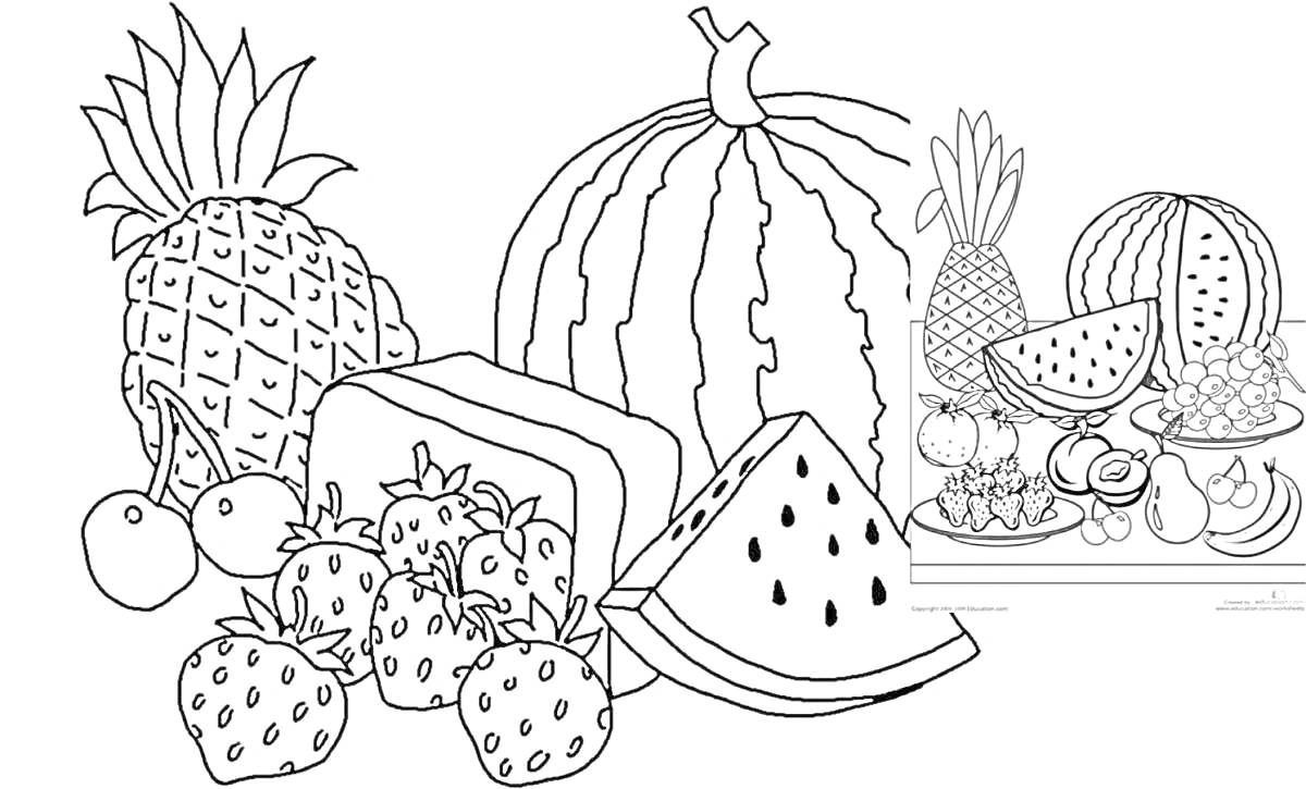 Арбуз, ананас, клубника и черешня