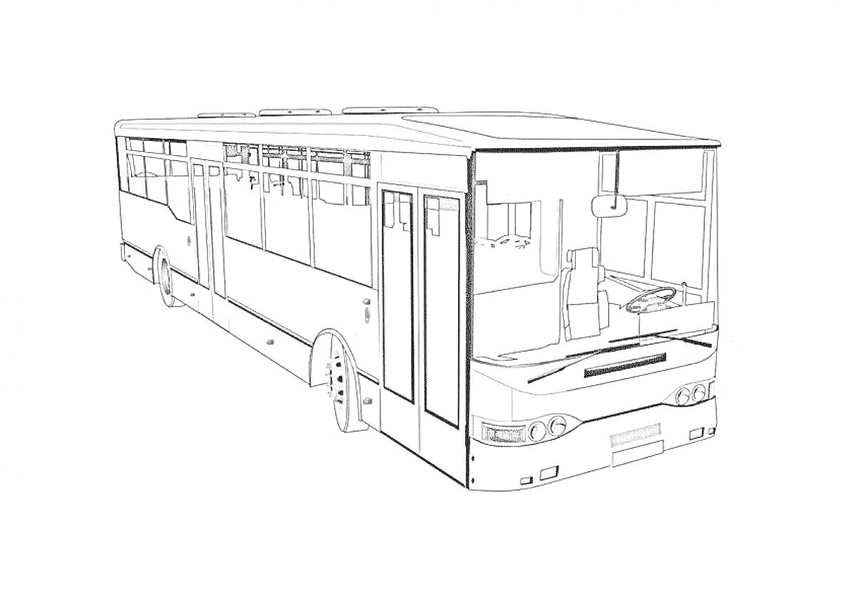 На раскраске изображено: Автобус, Городской транспорт, Окна, Фары, Бампер, Дверь, Контурные рисунки