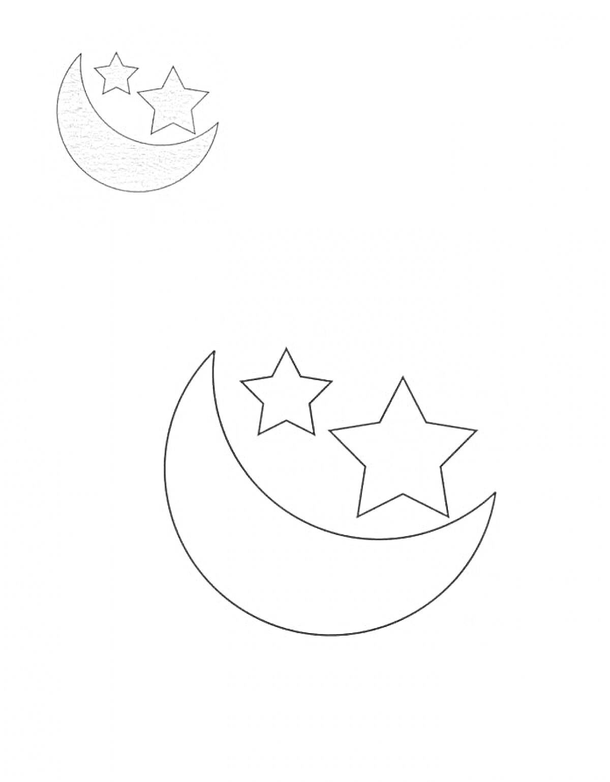 На раскраске изображено: Луна, Звезды, Небесные тела, Ночь, Графика