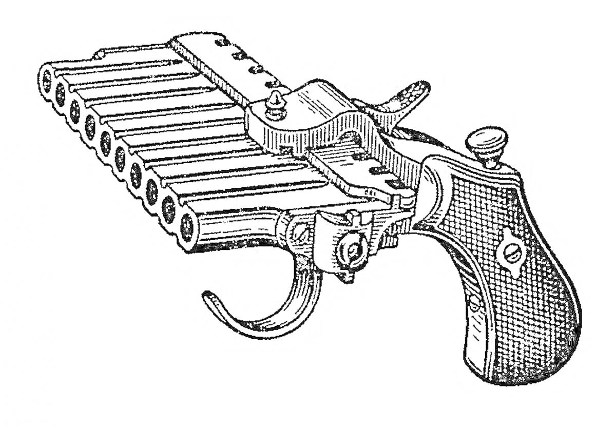 Пистолет вулкан - многозарядный огнестрельный пистолет с восемью стволами