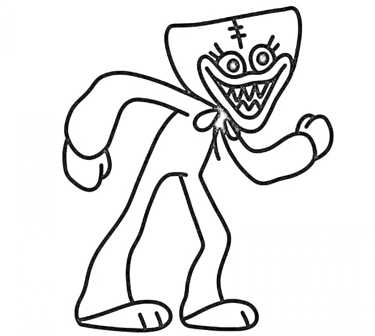 Раскраска Кисси Мисси, улыбающаяся, стоящая с согнутыми руками и ногами