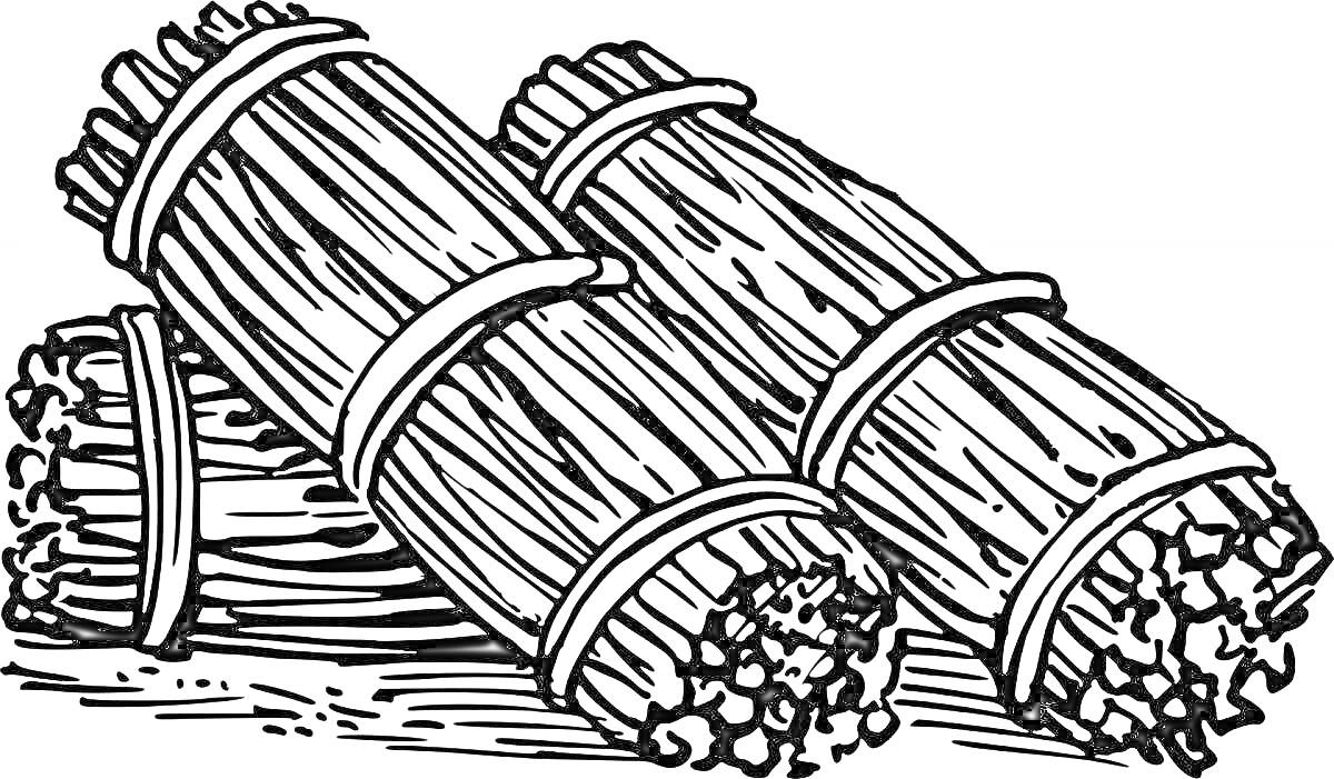Раскраска три охапки соломы, перевязанные верёвками