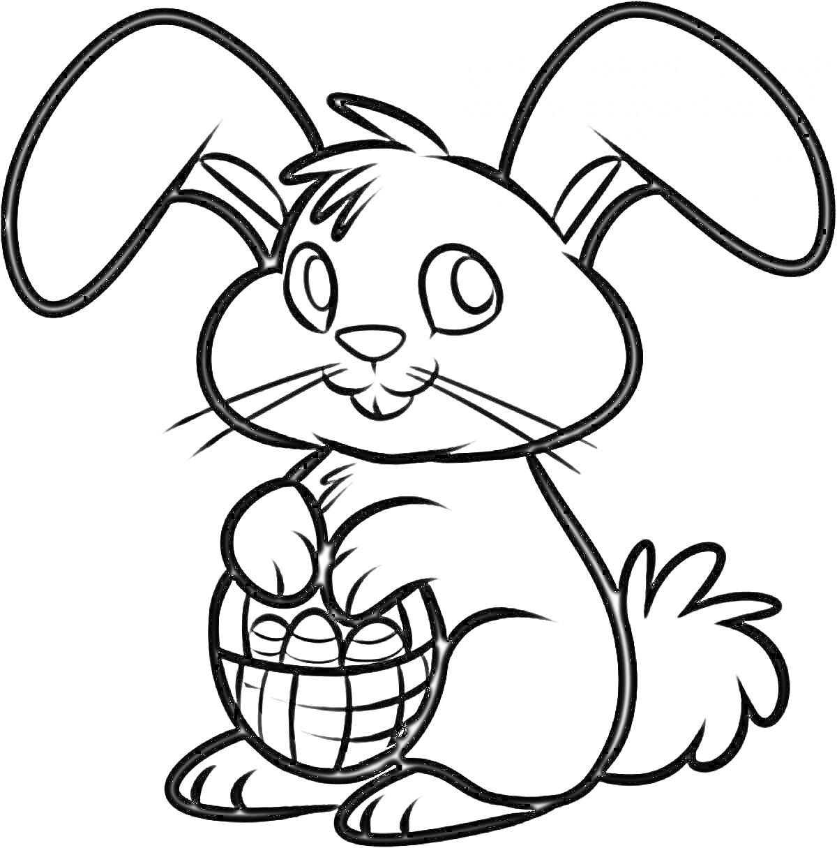 Раскраска Кролик с корзинкой, в которой лежат яйца