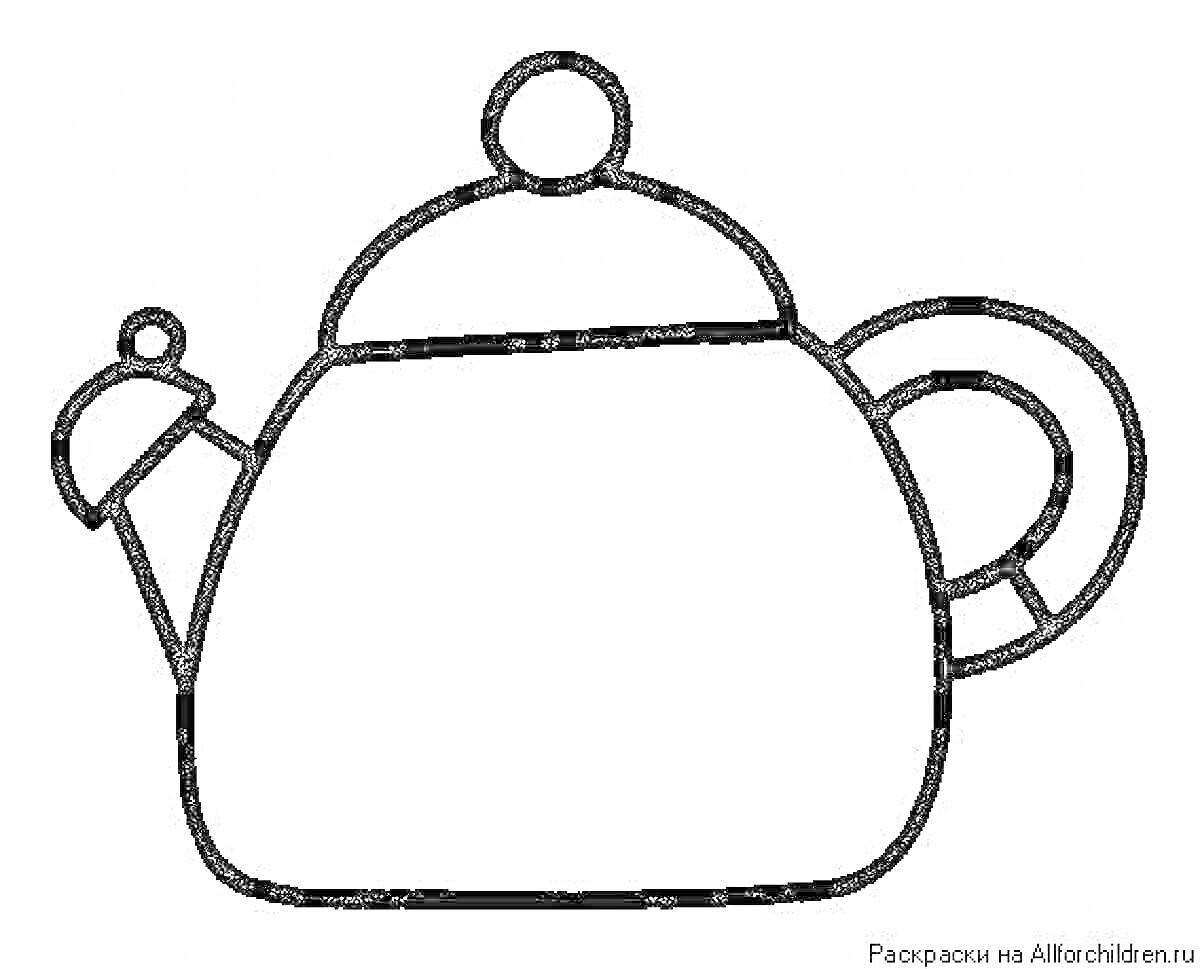 На раскраске изображено: Посуда, Крышка, 3-4 года, Чай, Кухонная утварь, Для детей, Нос, Чайники