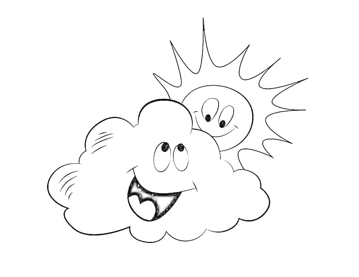 На раскраске изображено: Солнце, Небо, Улыбка, Для детей, Радость