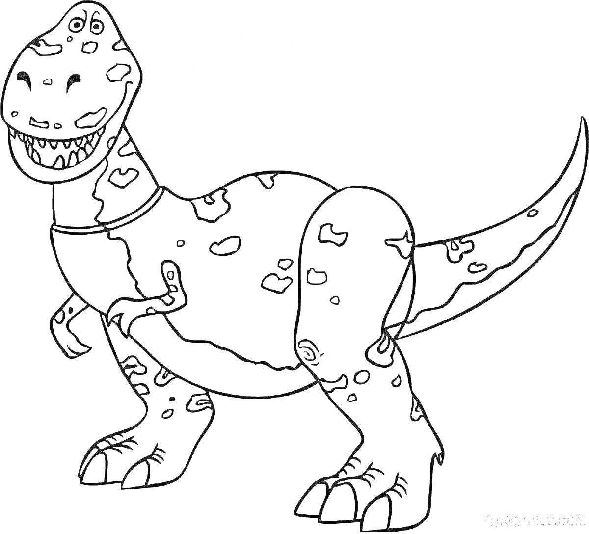 На раскраске изображено: Динозавр, Из мультфильмов, Животные, Для детей, Доисторические животные, Контурные рисунки