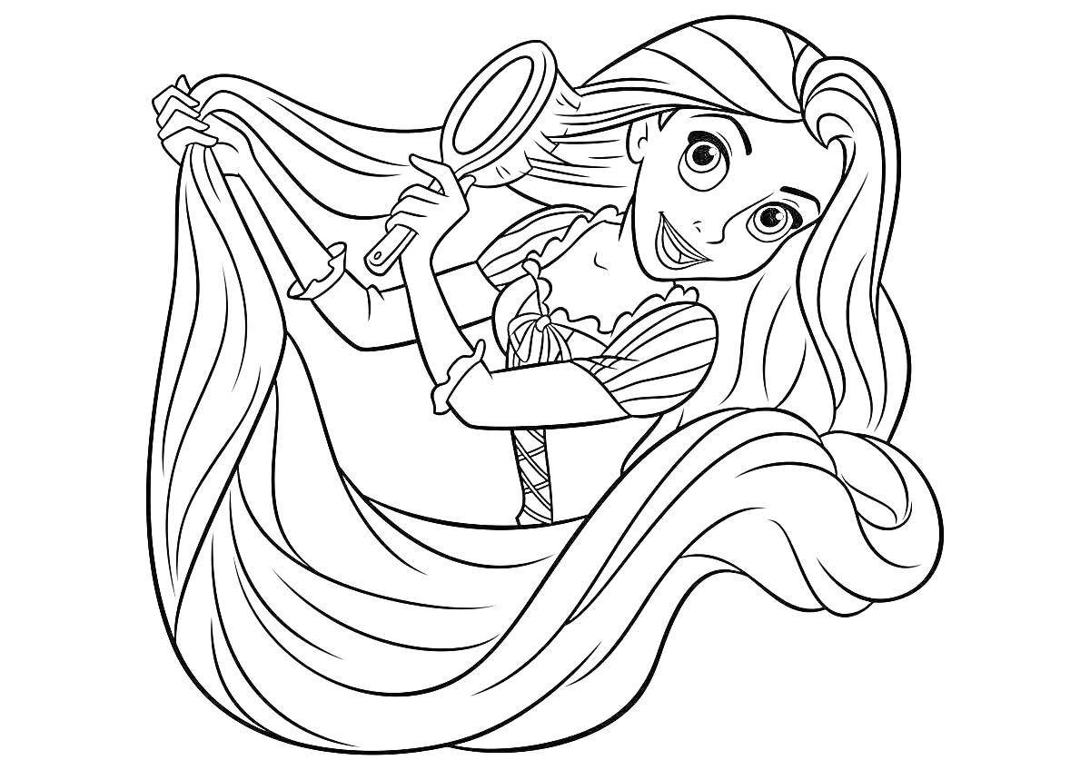 Раскраска Девушка с длинными волосами, расческа