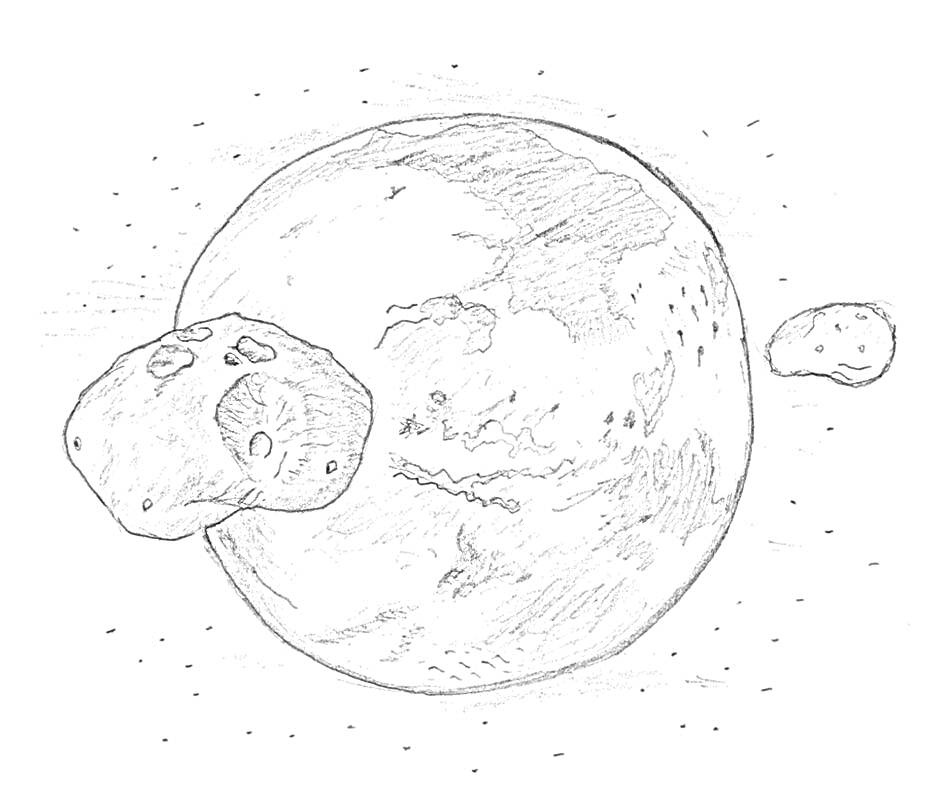 На раскраске изображено: Марс, Астероиды, Космос, Звезды, Поверхность планеты, Космическое пространство