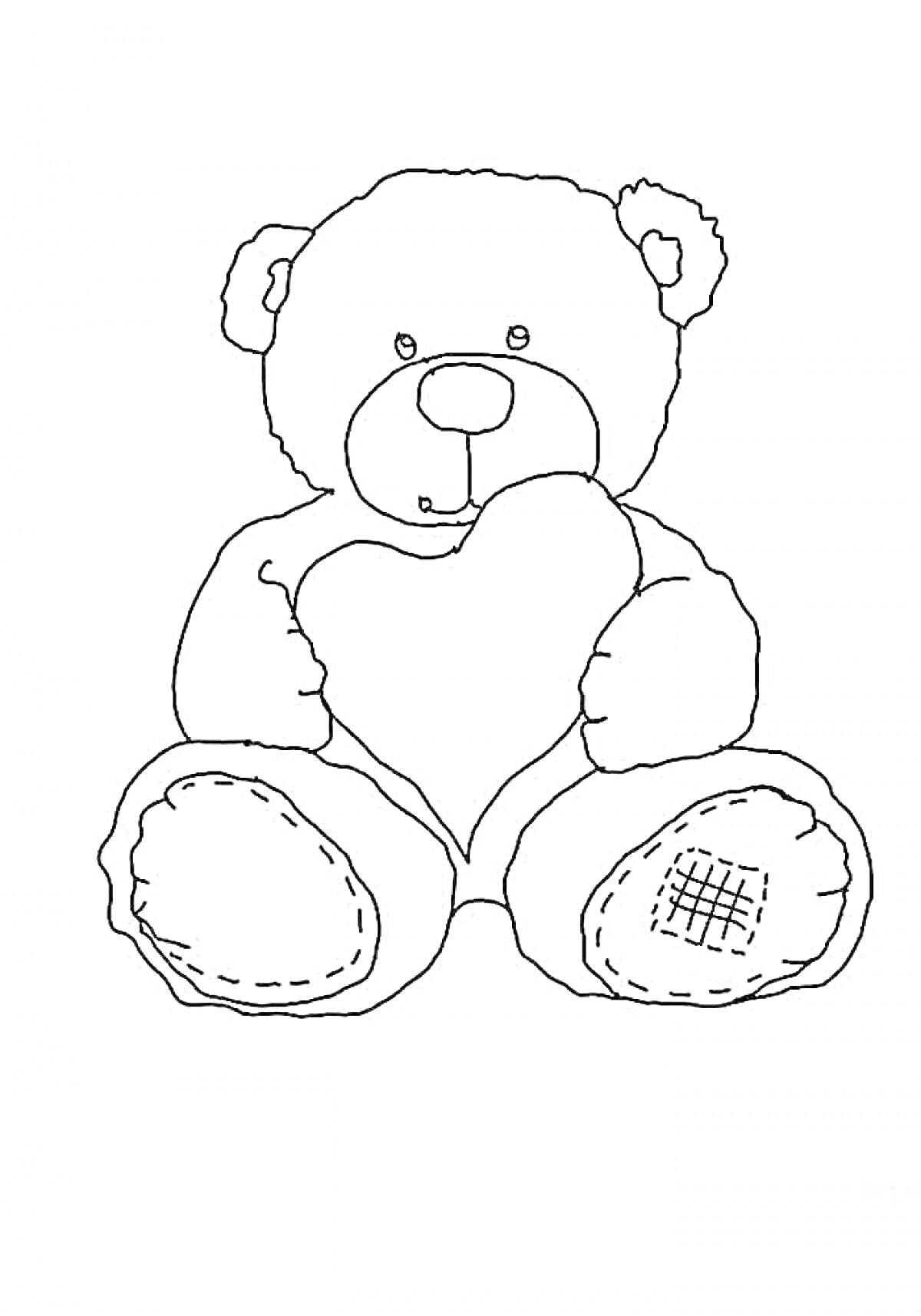 Раскраска Мишка Тедди с заплаткой на лапе, держащий сердце