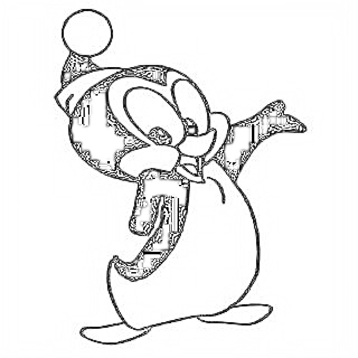 Раскраска Пингвин Гилли Вилли в шапочке, поднятая рука в приветственном жесте