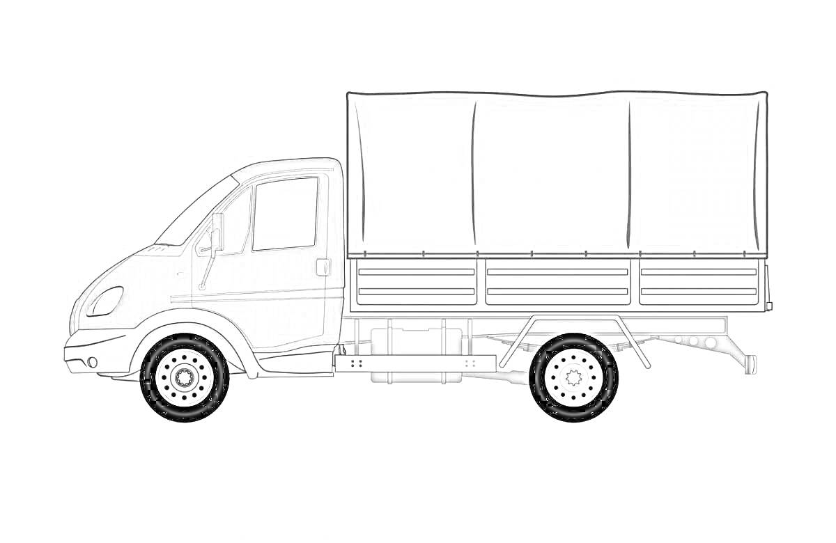 Раскраска Грузовая газель с тентом, вид сбоку
