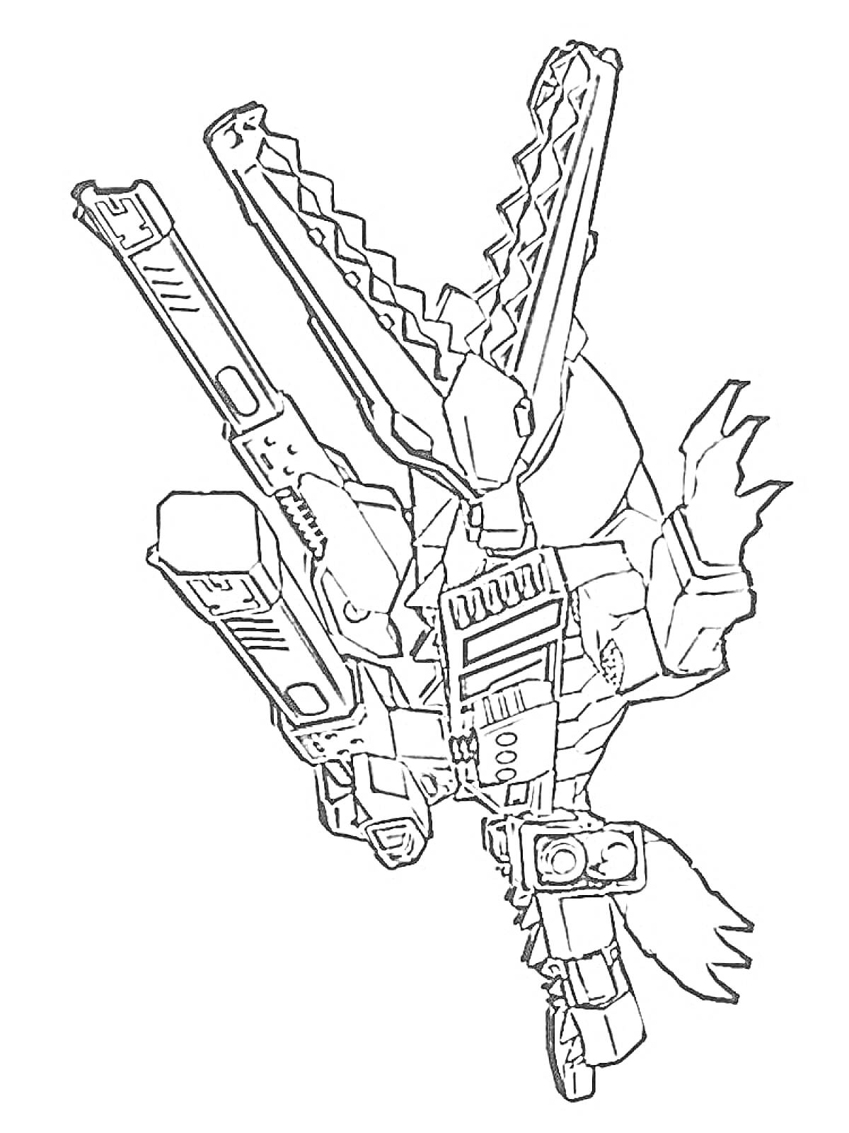 Раскраска Робот-трансформер с элементами крокодила и механизмов