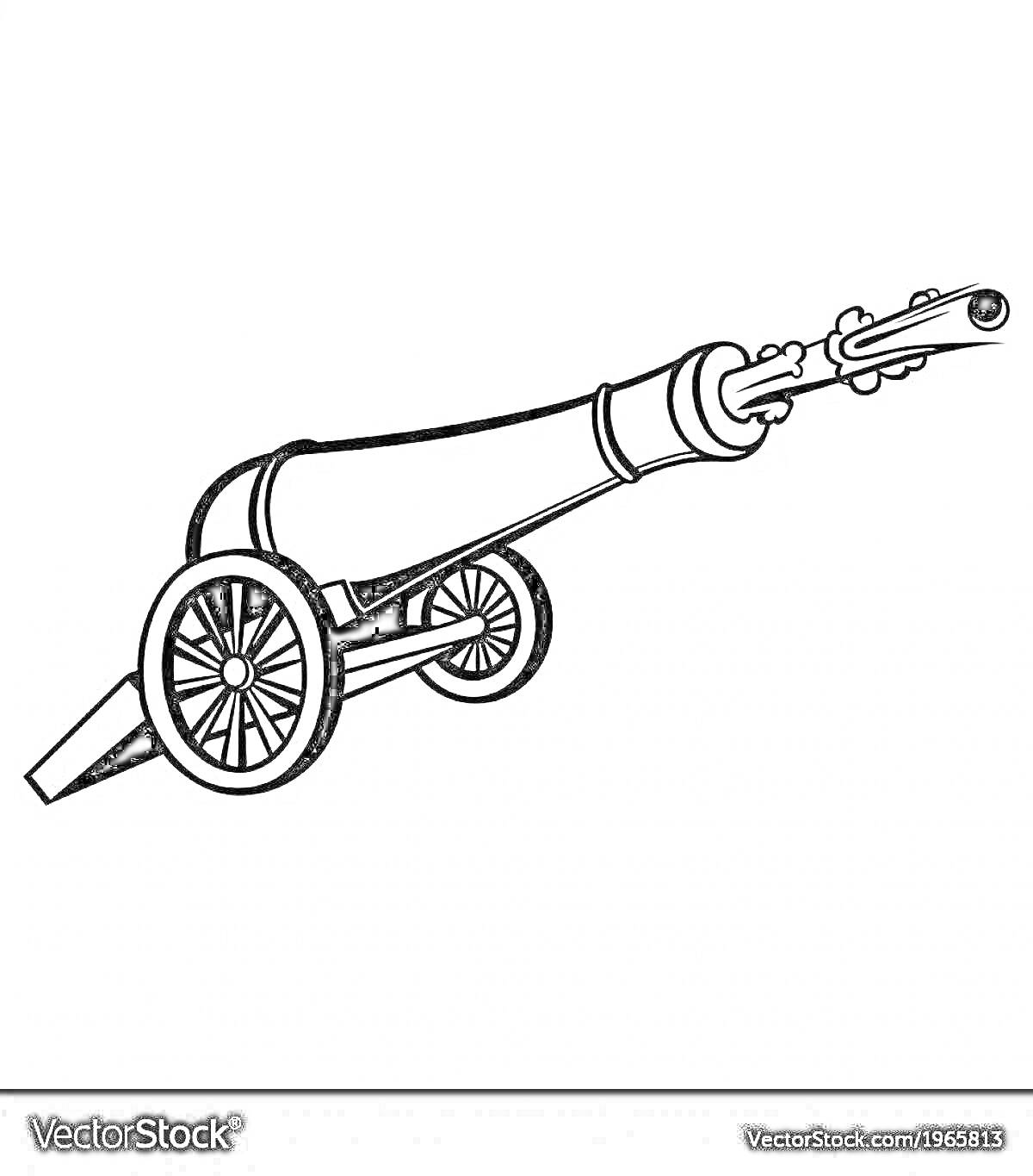 На раскраске изображено: Пушка, Артиллерия, Колесная платформа, Историческое оружие