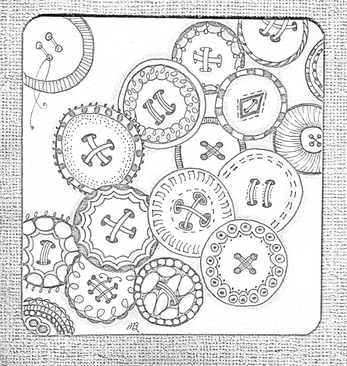 На раскраске изображено: Пуговицы, Узоры, Вышивка, Творчество, Для детей