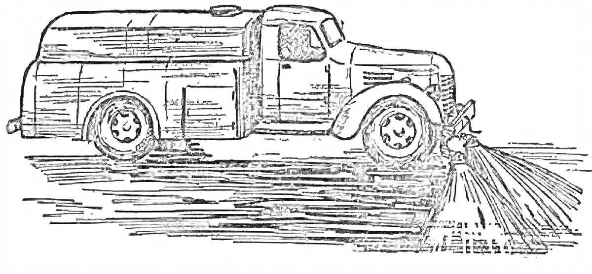 Раскраска Поливальная машина на шасси грузовика с включёнными форсунками для воды