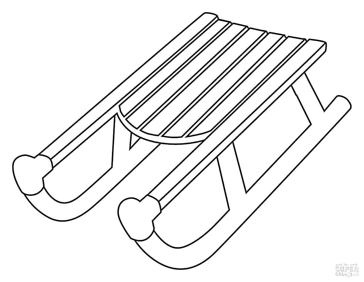 Раскраска Санки с продольными планками и загнутыми полозьями