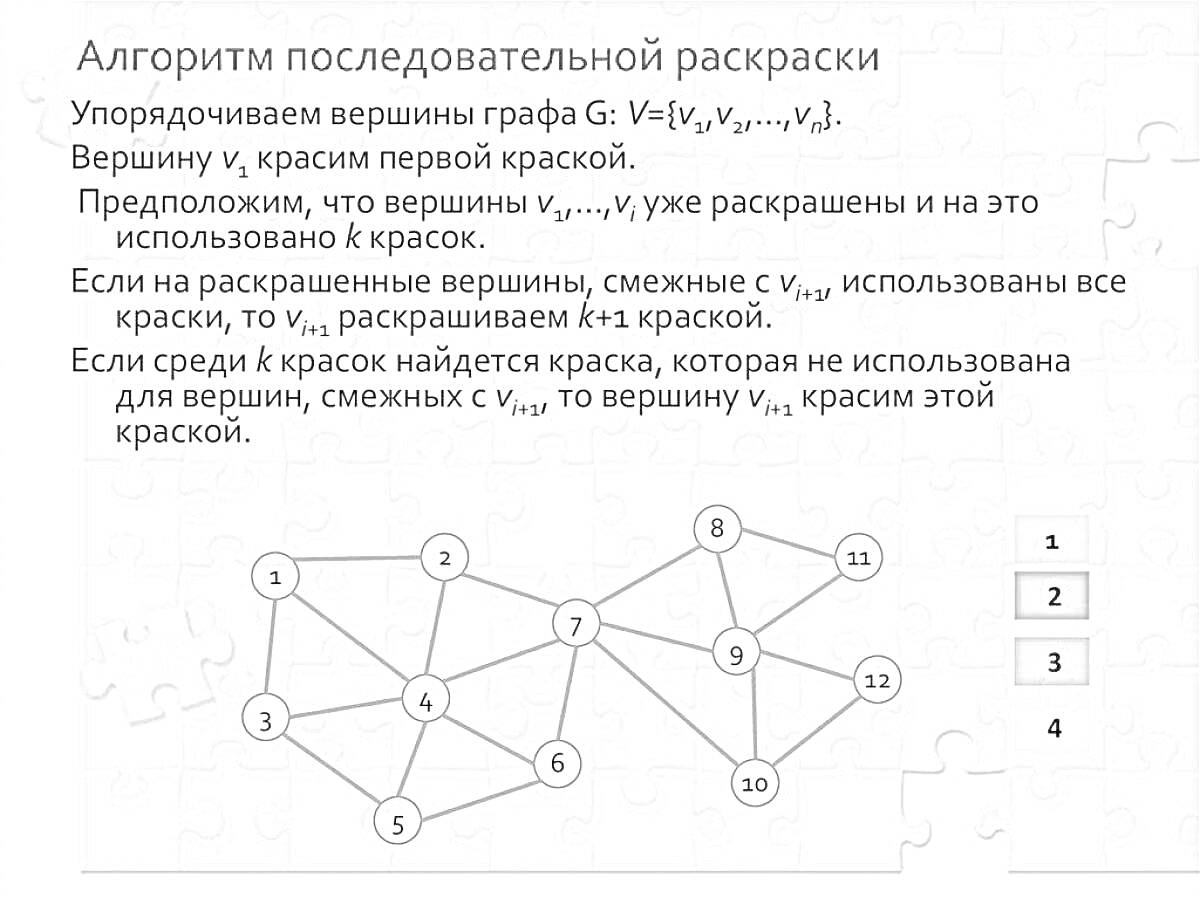 Раскраска Алгоритм последовательной раскраски графа с примером