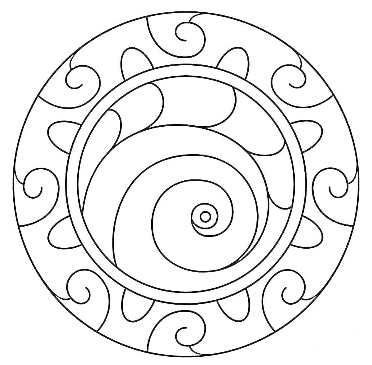 На раскраске изображено: Орнамент, Завитки, Спираль, Геометрический орнамент