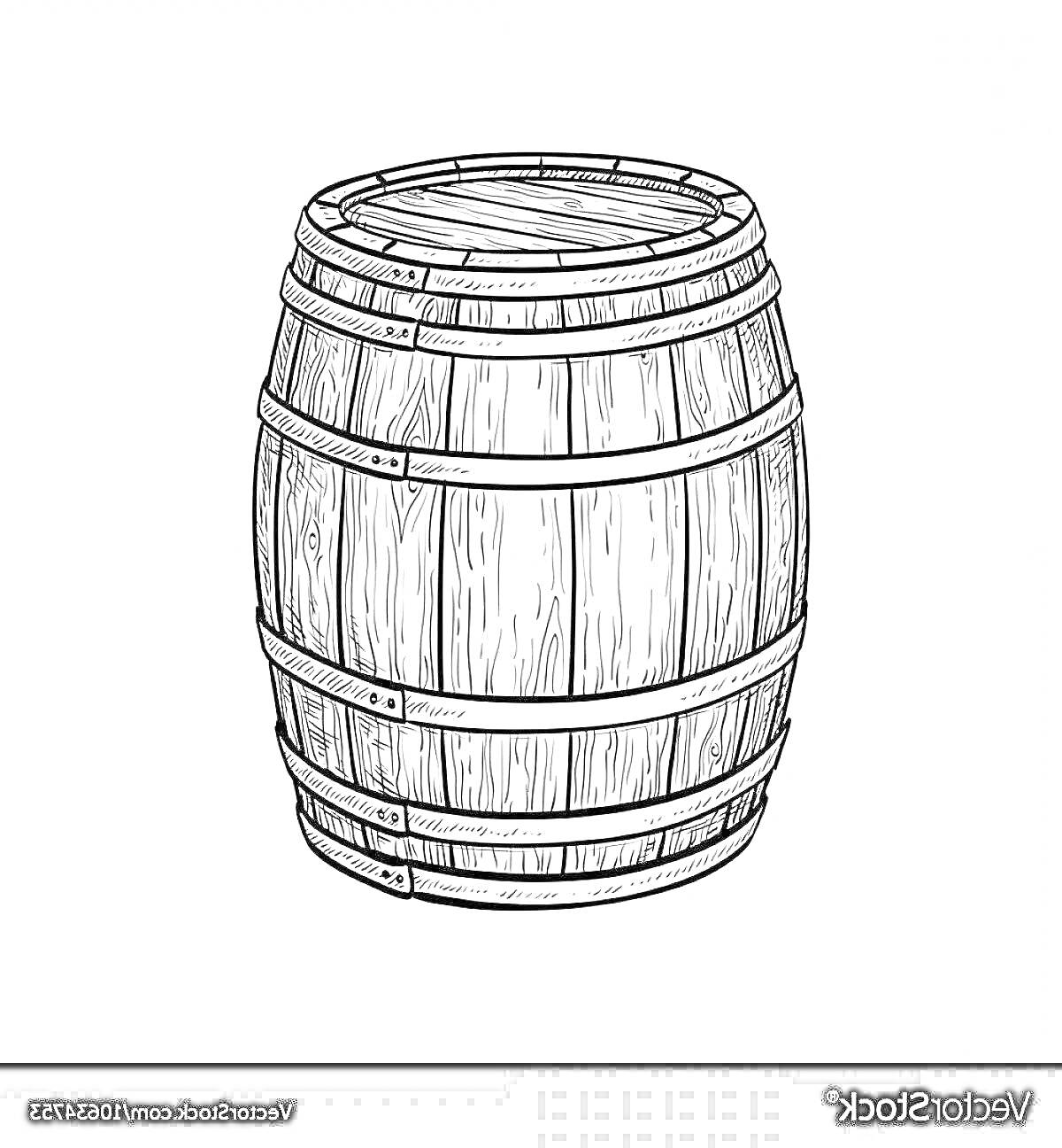 На раскраске изображено: Бочка, Для детей, Старинный стиль, Круглая