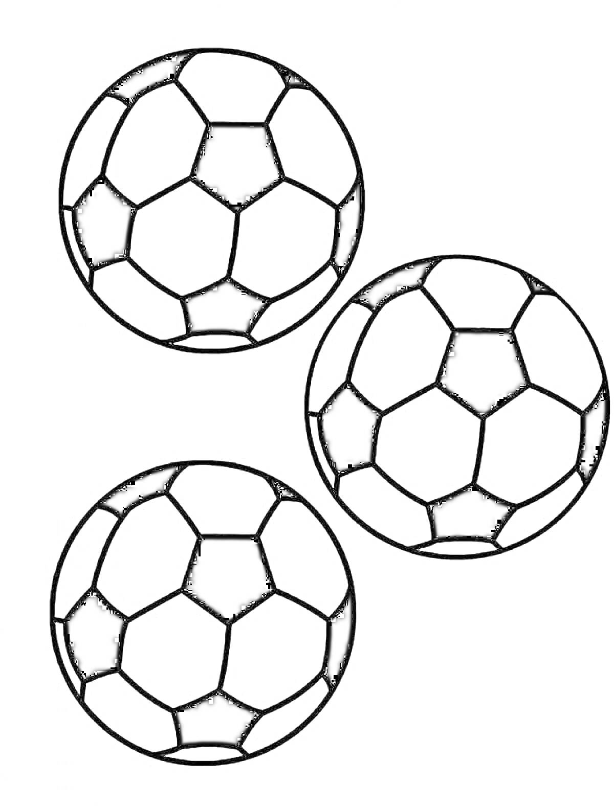 Раскраска Три футбольных мяча