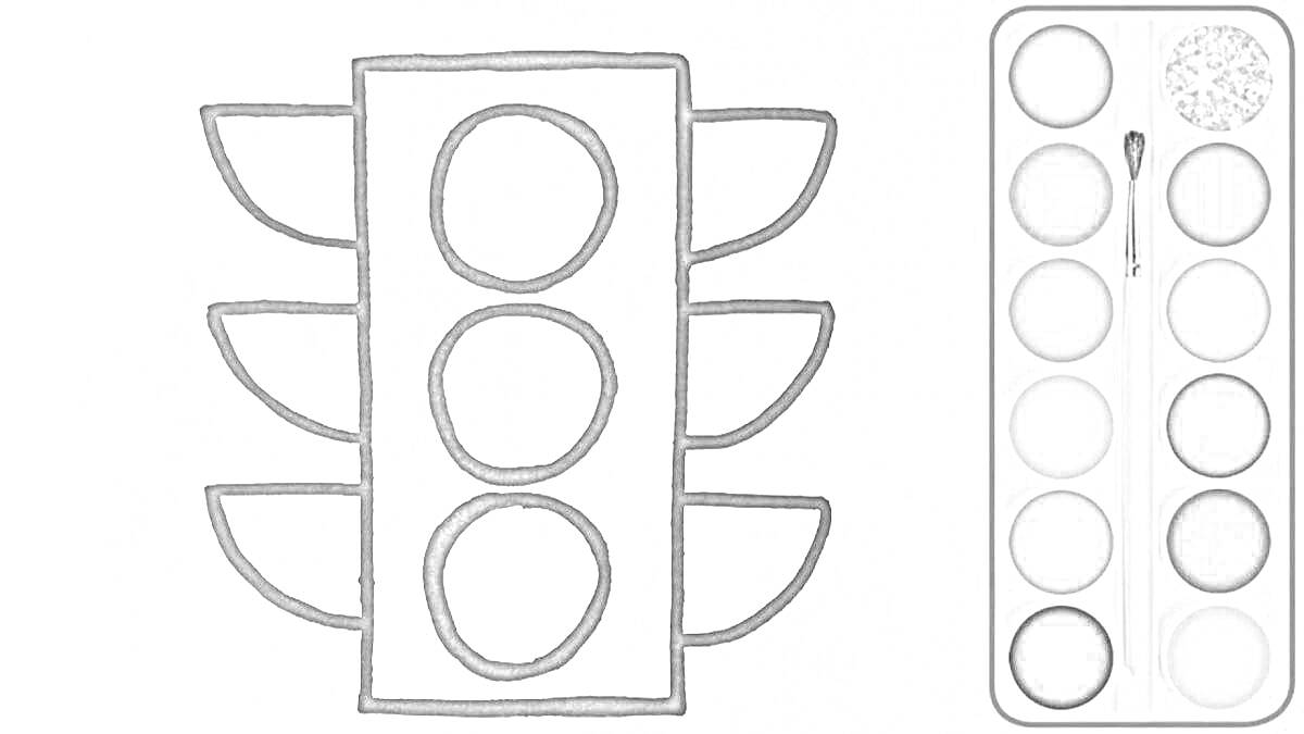 Раскраска Раскраска с изображением светофора и палитры красок
