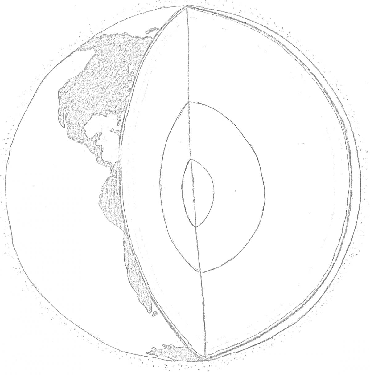 Земля в разрезе с внешней корой, мантией и ядром