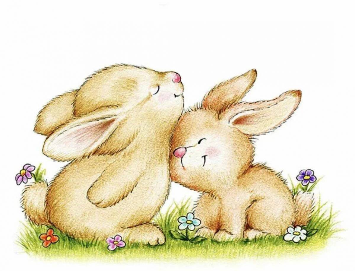 Сестра зайца. Влюбленные зайчики. Обнимашки зайки. Зайчиха с зайчонком. Милые детские иллюстрации.